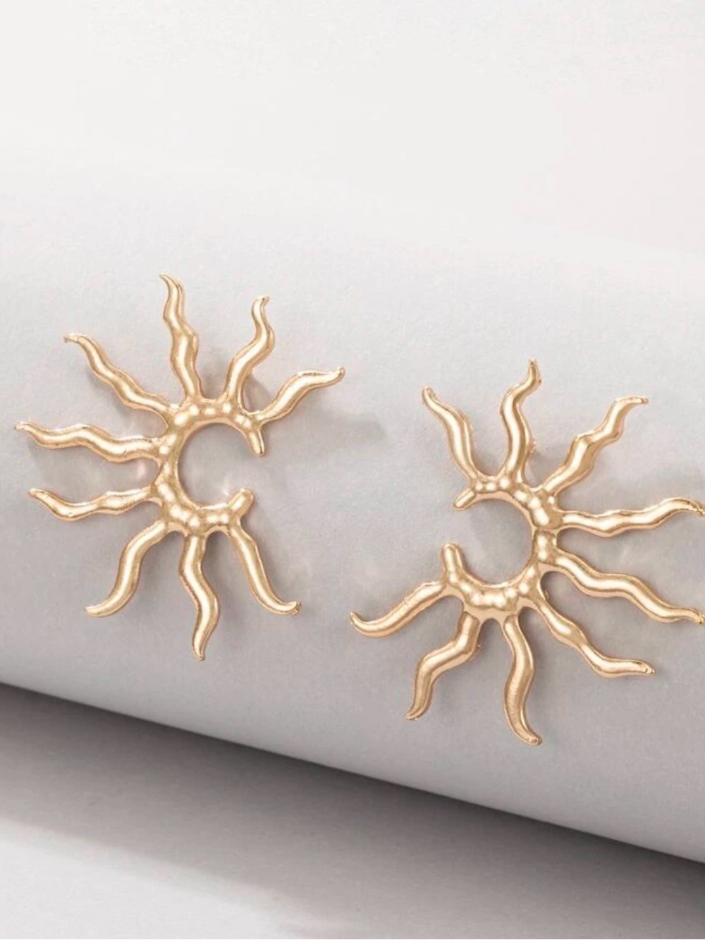 Gold Sunburst Hoop Earrings with Black Center - Picture 2 of 6